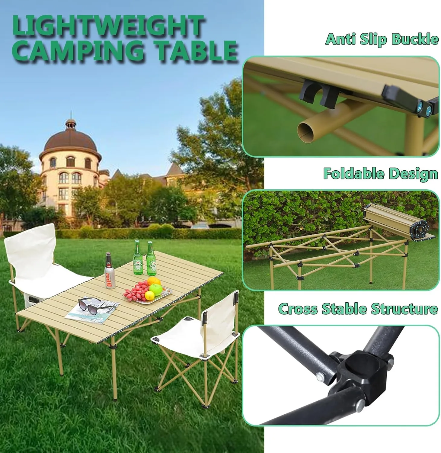 Folding Camping Table with Aluminum Top, Lightweight Portable Table for Picnic, BBQ, Cooking, and Outdoor Activities, Includes Carry Bag Black 50×53×50cm/19.7×20.9×19.7in