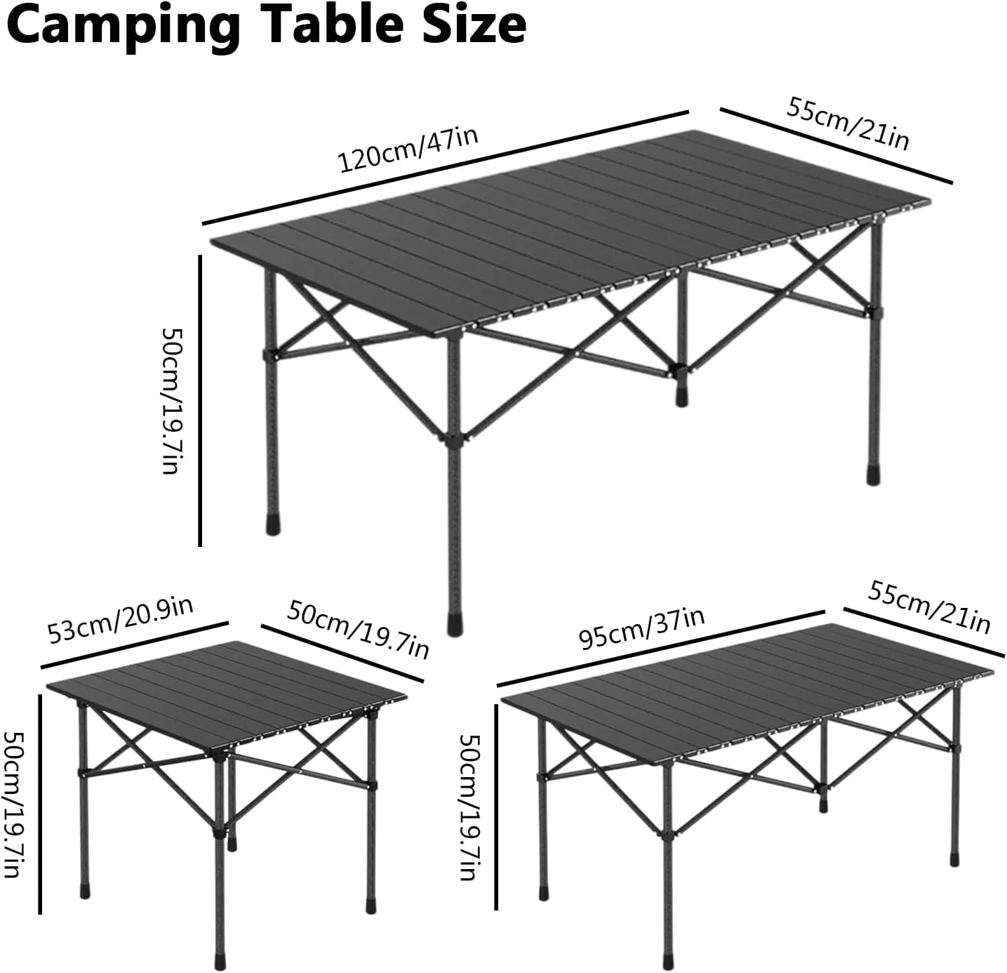 Folding Camping Table with Aluminum Top, Lightweight Portable Table for Picnic, BBQ, Cooking, and Outdoor Activities, Includes Carry Bag Black 50×53×50cm/19.7×20.9×19.7in