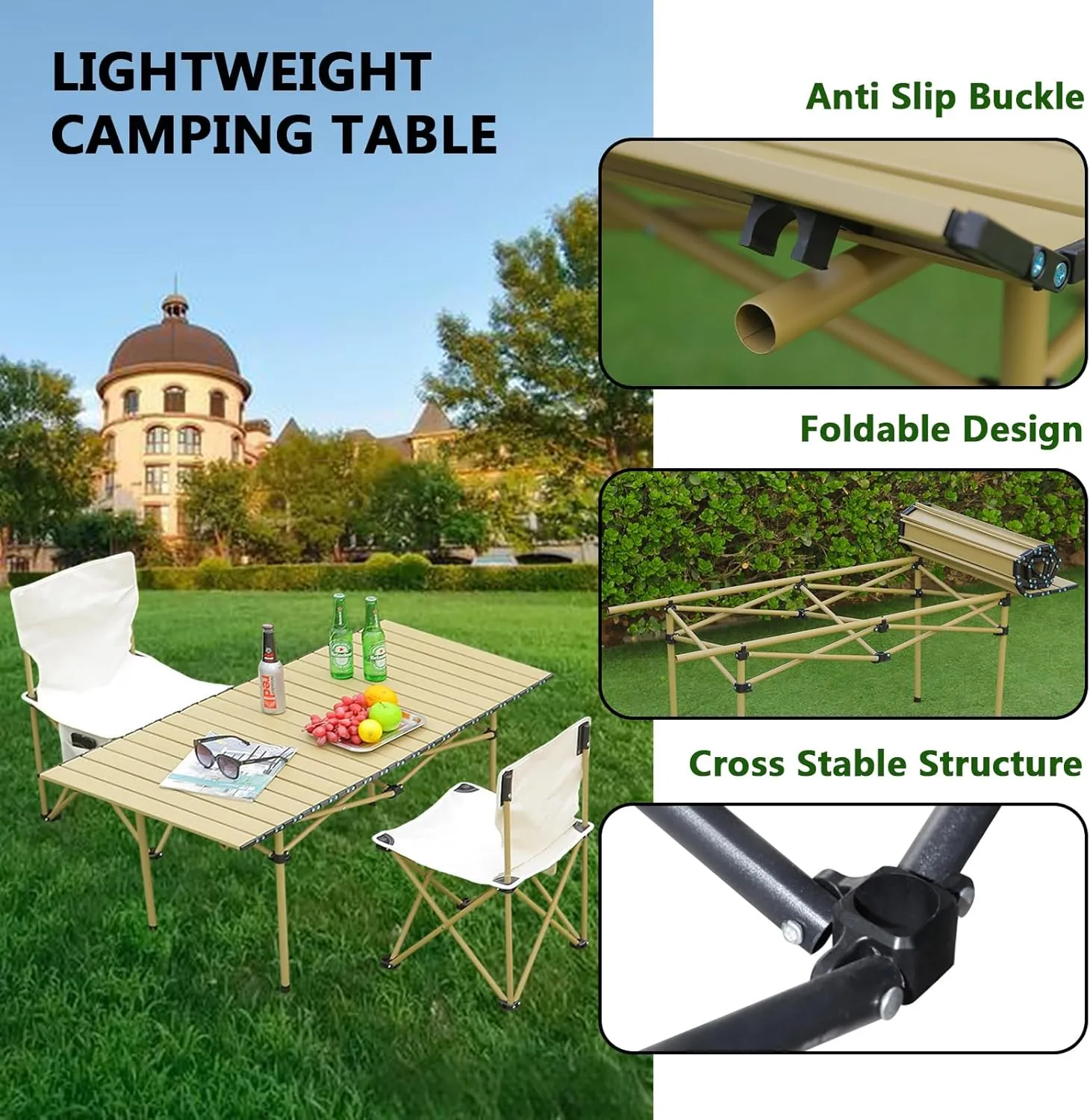Folding Camping Table with Carry Bag, Roll-Up Aluminum Table for Camping, Beach, Travel, and Outdoor Cooking, Compact and Lightweight Black 95×55×50cm/37×21×19.7in