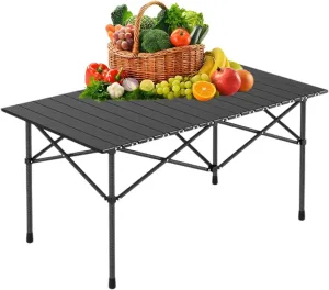 Folding Camping Table with Carry Bag, Roll-Up Aluminum Table for Camping, Beach, Travel, and Outdoor Cooking, Compact and Lightweight Black 95×55×50cm/37×21×19.7in