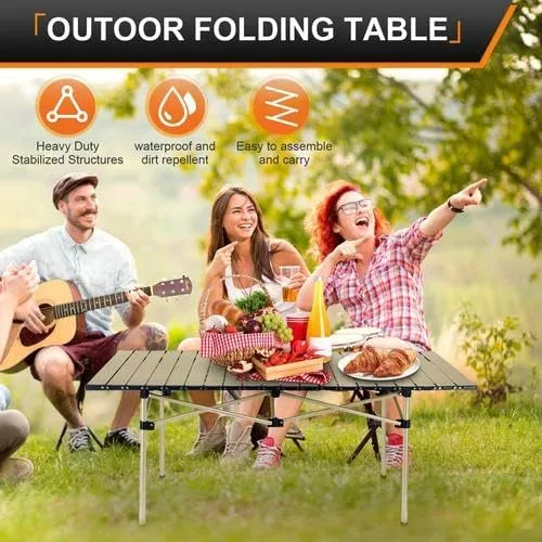 Folding Camping Table with Storage, Lightweight Portable Camping Table Matte Texture for Camping Tailgating Picnic Backyard Use