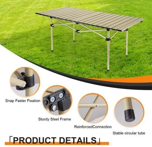 Folding Camping Table with Storage, Lightweight Portable Camping Table Matte Texture for Camping Tailgating Picnic Backyard Use