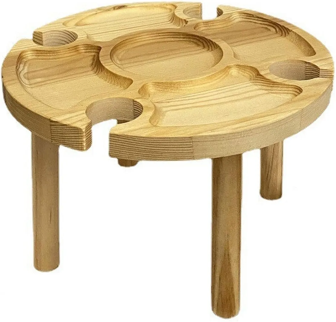 Folding Camping Tables Wooden Outdoor Wine Table Folding Picnic-Table with Glass Holder Wine Glass Rack Outdoor Portable Picnic Folding Table