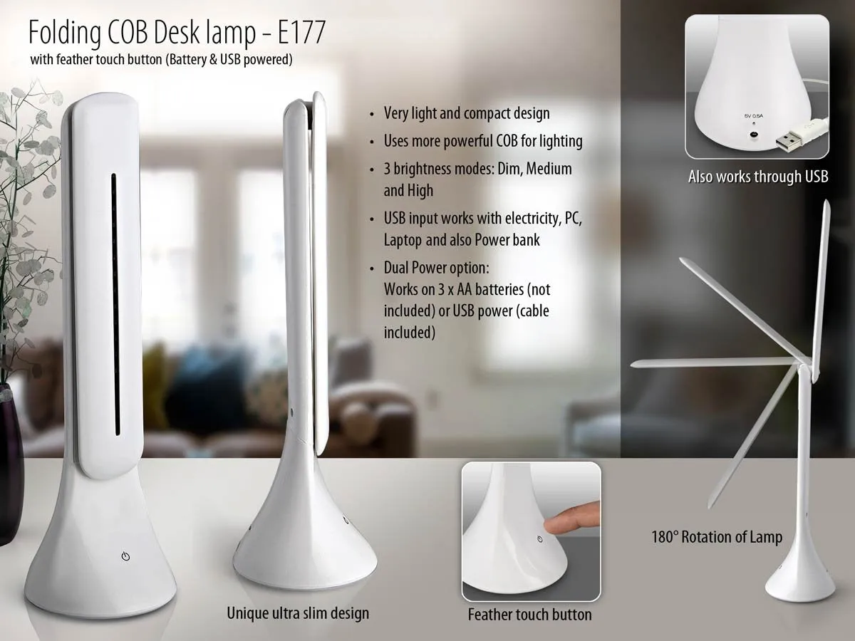 Folding Cob Desk Lamp with Feather Touch Button: White