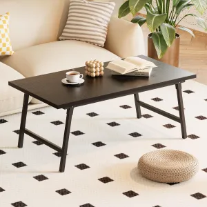 Folding Coffee Table, Portable Floor Table Desk for Sitting on The Floor, No Assembly Low Coffee Table for Living Room, Home, Caravan and Camping Use, Black Wood, 39.4Lx19.7Wx15.8H