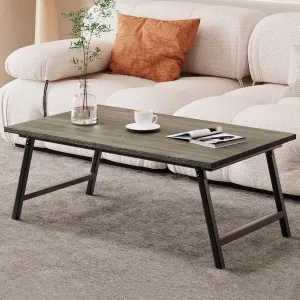 Folding Coffee Table, Portable Wood Low Table with Metal Legs, No Assembly Required, Small Foldable Floor Desk for Tea Room/Living Room/Small Spaces (39.4in x 23.6in x 15.8in) (Gray Oak)