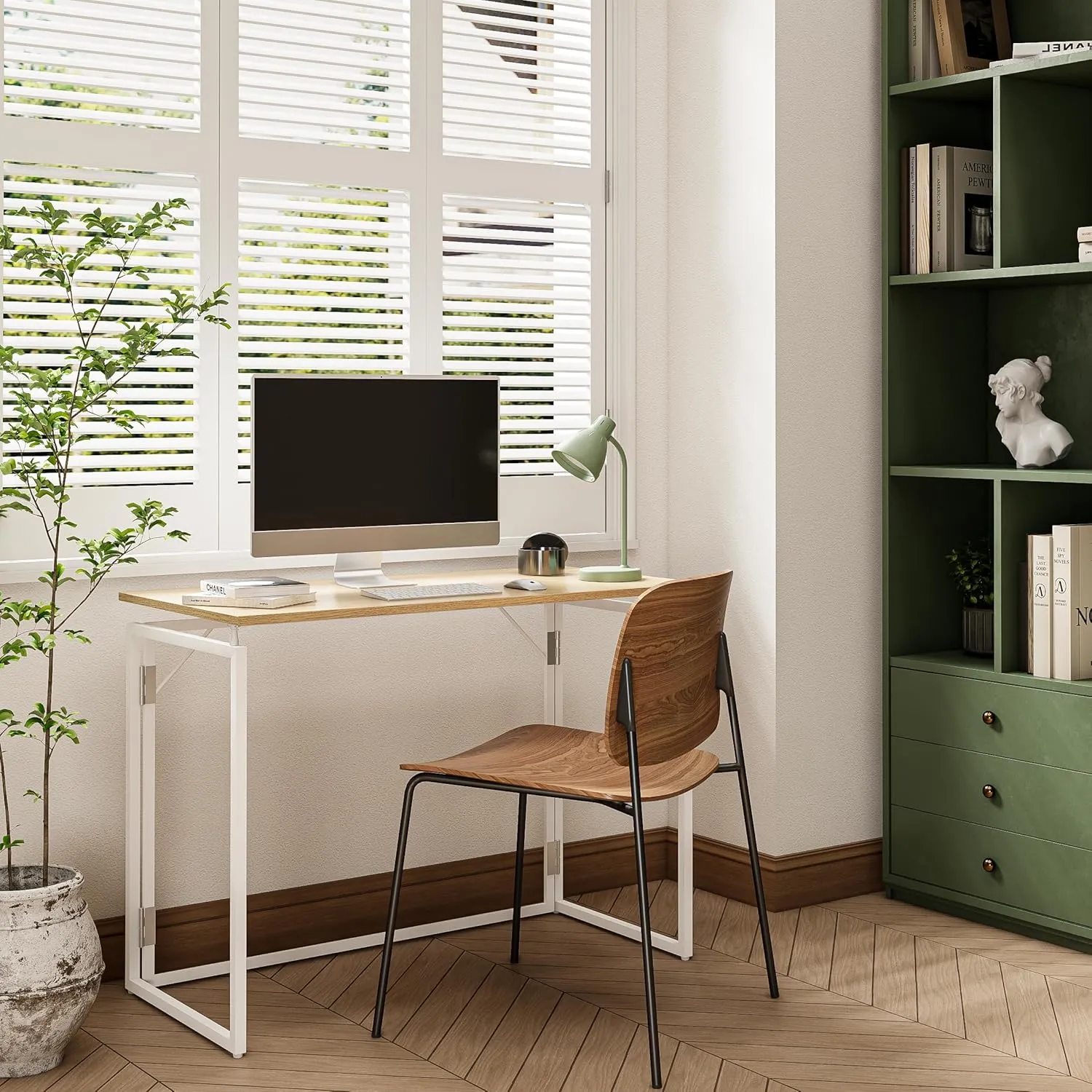 Folding Desk 40 Inch - Small Foldable Desk for Small Space Minimalist, Space Saving Collapsible Compact Desk Portable Table for Craft, Writing, Study and Work (No Assembly Required)