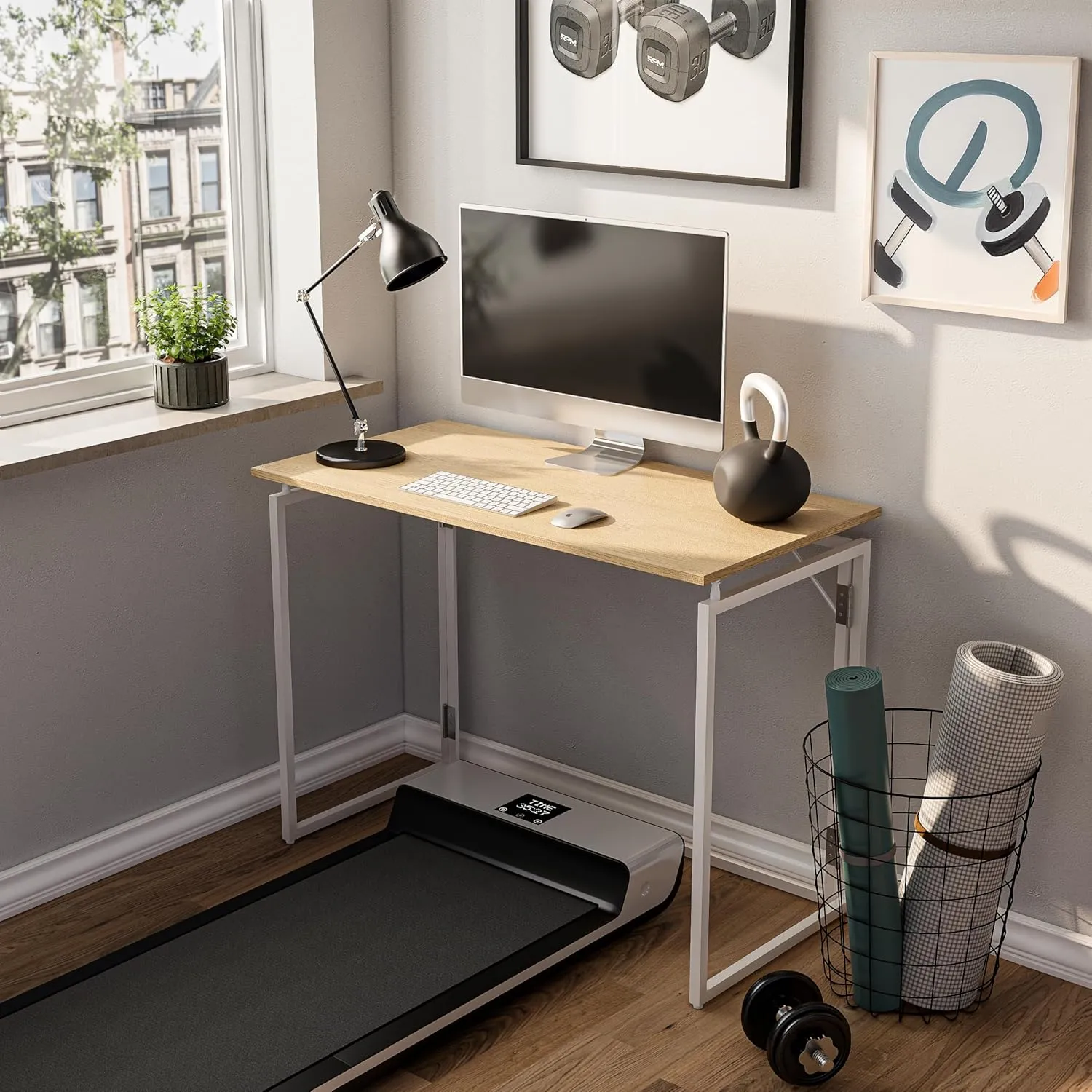 Folding Desk 40 Inch - Small Foldable Desk for Small Space Minimalist, Space Saving Collapsible Compact Desk Portable Table for Craft, Writing, Study and Work (No Assembly Required)