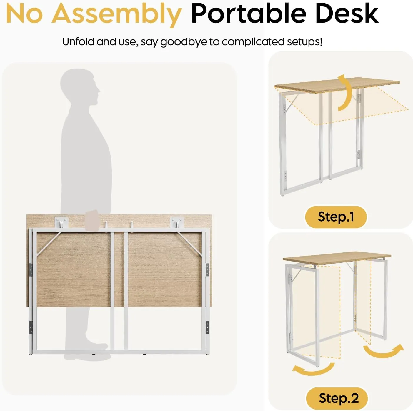 Folding Desk 40 Inch - Small Foldable Desk for Small Space Minimalist, Space Saving Collapsible Compact Desk Portable Table for Craft, Writing, Study and Work (No Assembly Required)