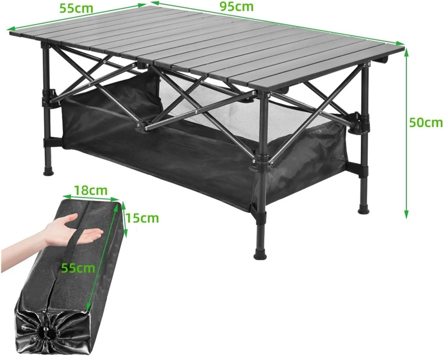 Folding Dining Table Aluminum Alloy Folding Table Tourist Portable Lightweight Backpacking Desk Supplies Outdoor Camping Equipment Nature Hike, L94xw55xh50cm