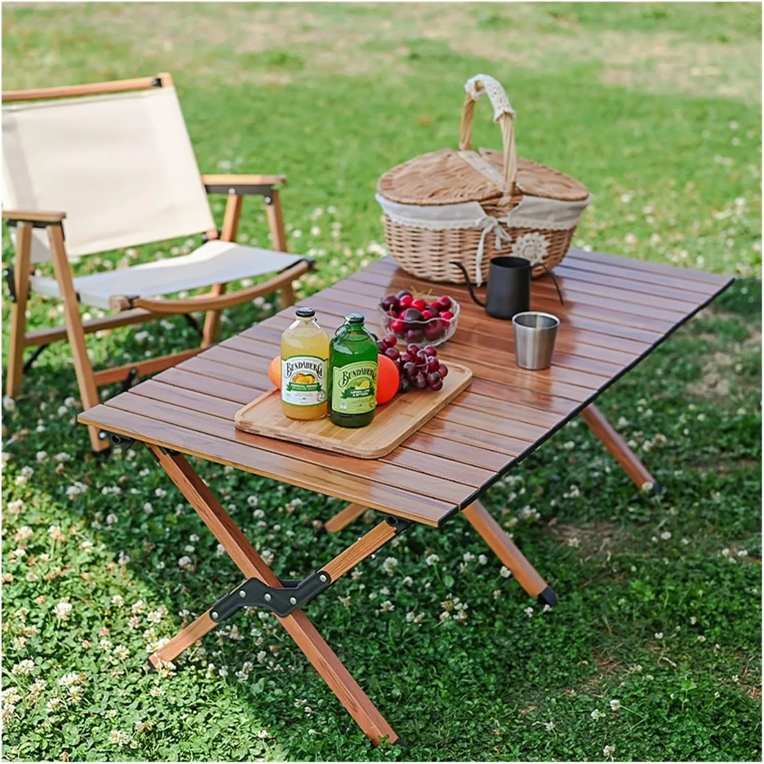 Folding Dining Table Aluminum Camping Picnic Egg Roll Camping Chair Outdoor Folding Table Portable (Color : Khaki-M)