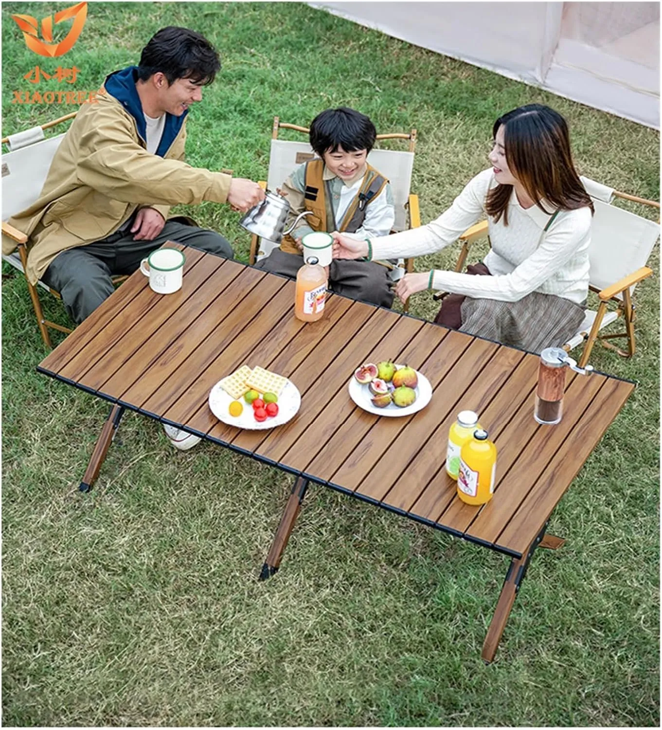 Folding Dining Table Portable Aluminum Alloy Egg Roll Table Camping Folding Table Picnic Table Camping Outdoor Camping Tables and airs Folding (Color : Walnut 60CM)