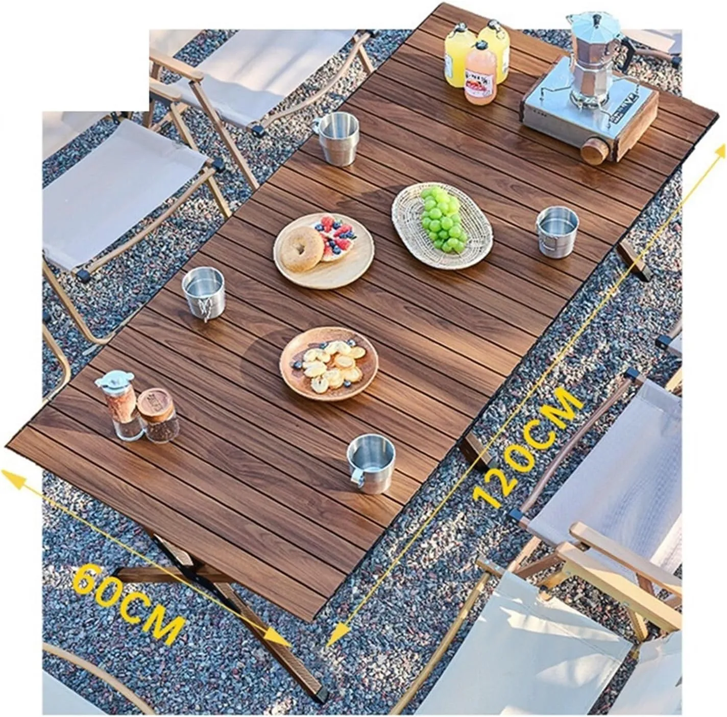 Folding Dining Table Portable Aluminum Alloy Egg Roll Table Camping Folding Table Picnic Table Camping Outdoor Camping Tables and airs Folding (Color : Walnut 60CM)