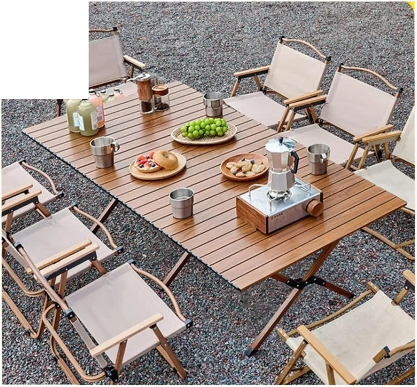 Folding Dining Table Portable Aluminum Alloy Egg Roll Table Camping Folding Table Picnic Table Camping Outdoor Camping Tables and airs Folding (Color : Walnut 60CM)