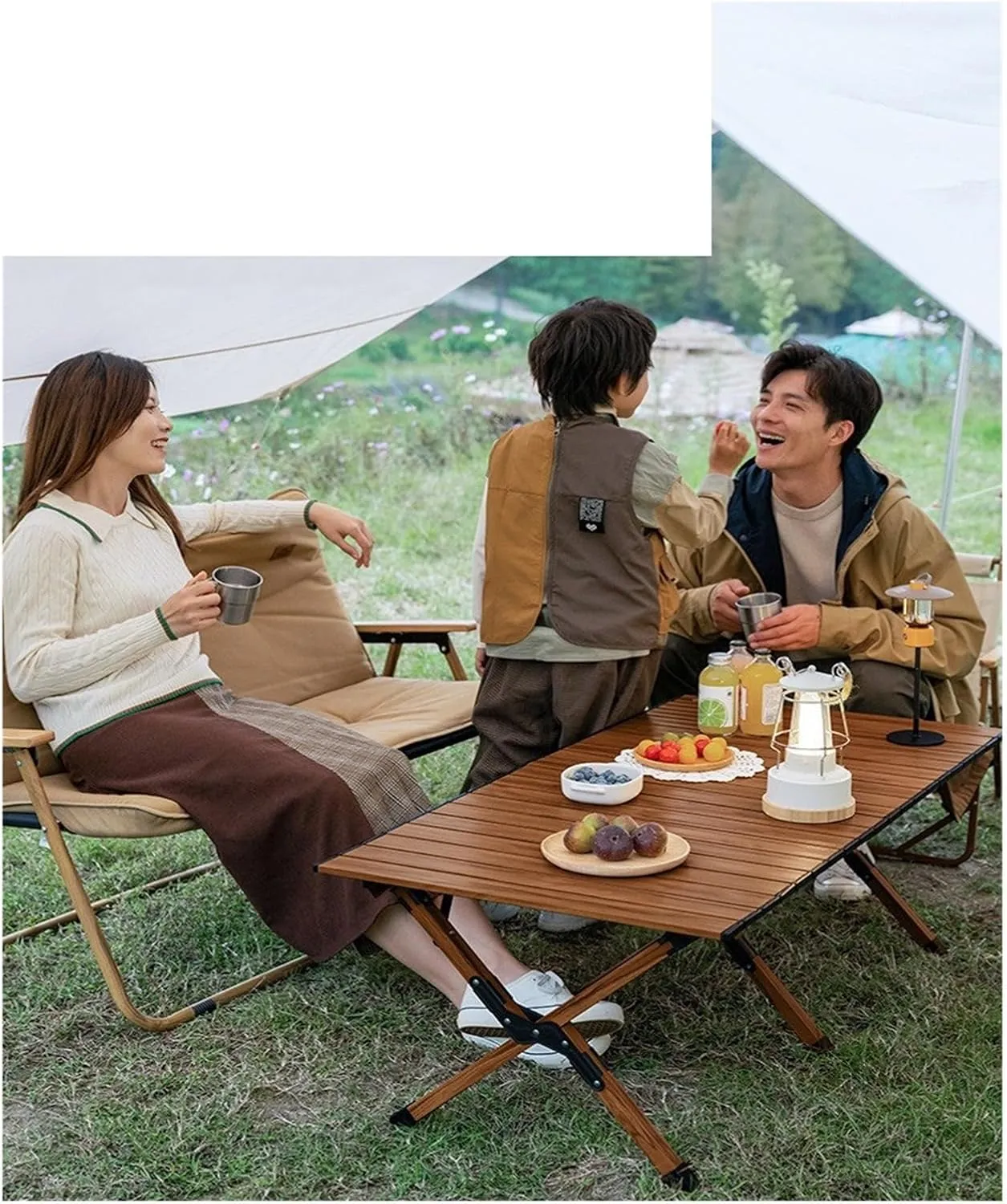 Folding Dining Table Portable Aluminum Alloy Egg Roll Table Camping Folding Table Picnic Table Camping Outdoor Camping Tables and airs Folding (Color : Walnut 60CM)