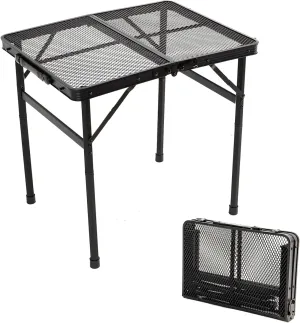 Folding Grill Table, 3x2 FT Portable Camping Table, Lightweight Metal Table with Mesh Desktop, Outdoor Table for Camping, Picnic, Beach and BBQ