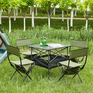 Folding Outdoor Table and Chairs Set for Camping and Picnics, Lightweight Aluminum Table, Gray and Black