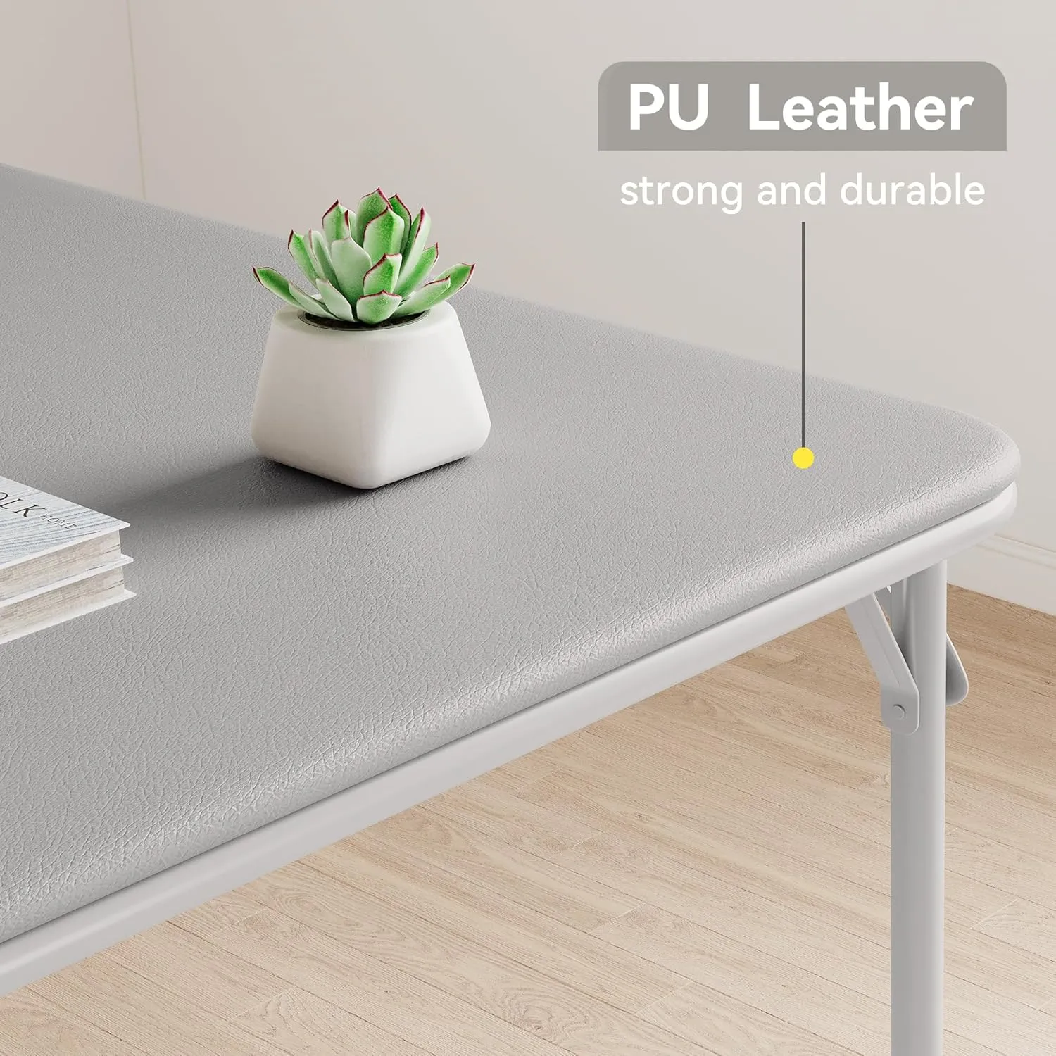 Folding Portable Card Table and Foldable Chair Set of 5, Pu Upholstered Foldable Chairs and Table With Metal Frame, Folding Table and Chair Suitable for Dining Room, Living Room, Office, Camping-Grey