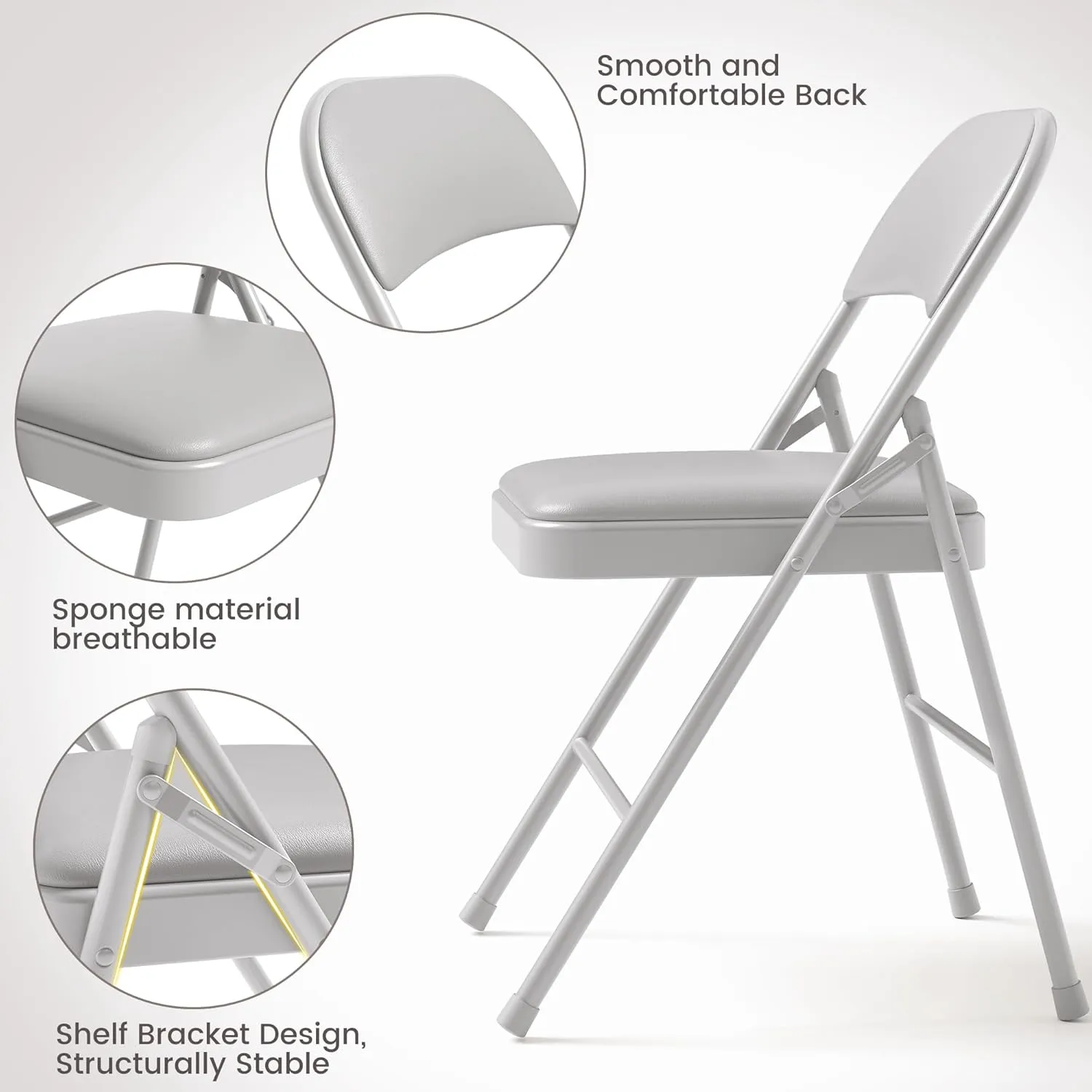 Folding Portable Card Table and Foldable Chair Set of 5, Pu Upholstered Foldable Chairs and Table With Metal Frame, Folding Table and Chair Suitable for Dining Room, Living Room, Office, Camping-Grey