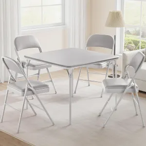 Folding Portable Card Table and Foldable Chair Set of 5, Pu Upholstered Foldable Chairs and Table With Metal Frame, Folding Table and Chair Suitable for Dining Room, Living Room, Office, Camping-Grey