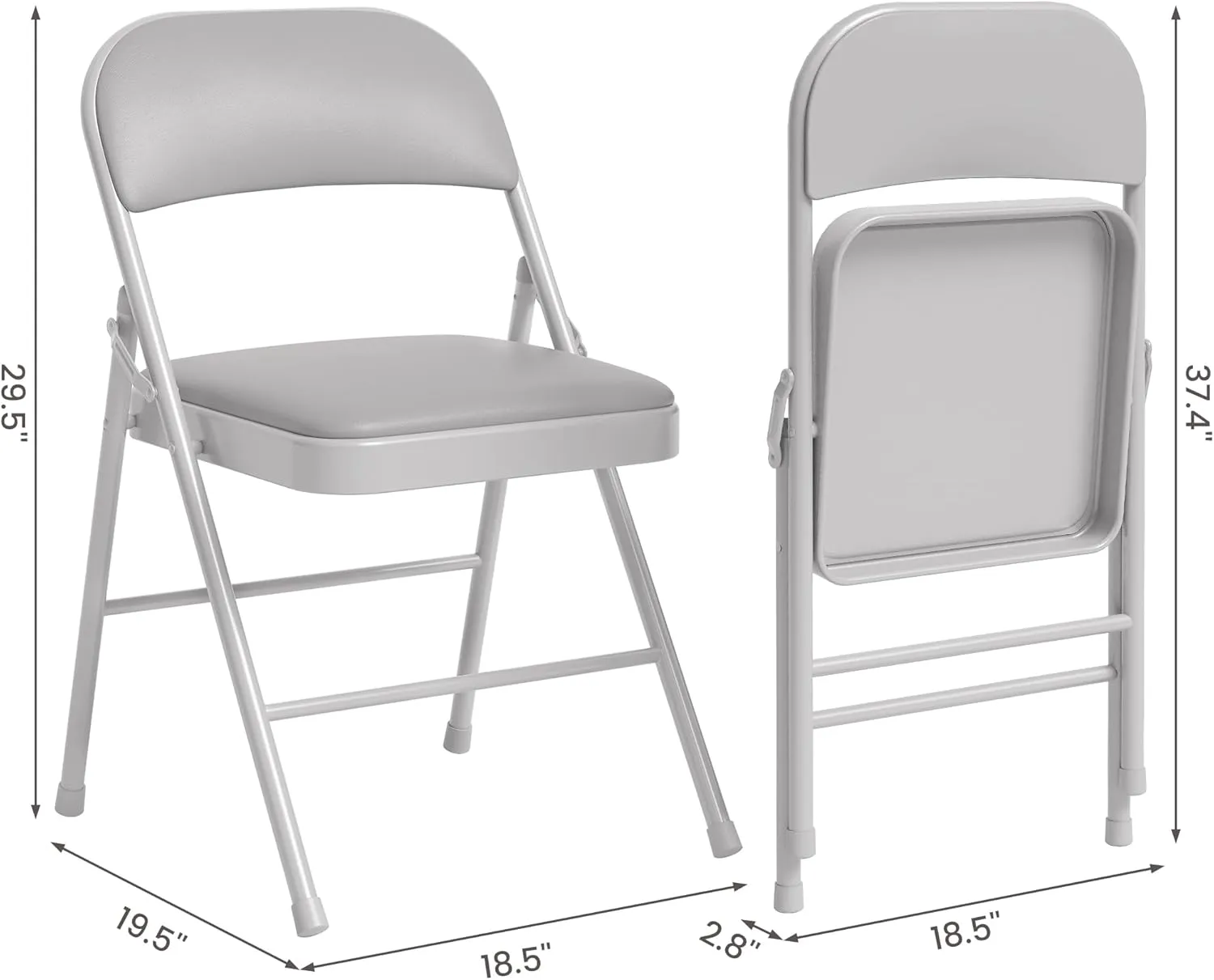 Folding Portable Card Table and Foldable Chair Set of 5, Pu Upholstered Foldable Chairs and Table With Metal Frame, Folding Table and Chair Suitable for Dining Room, Living Room, Office, Camping-Grey