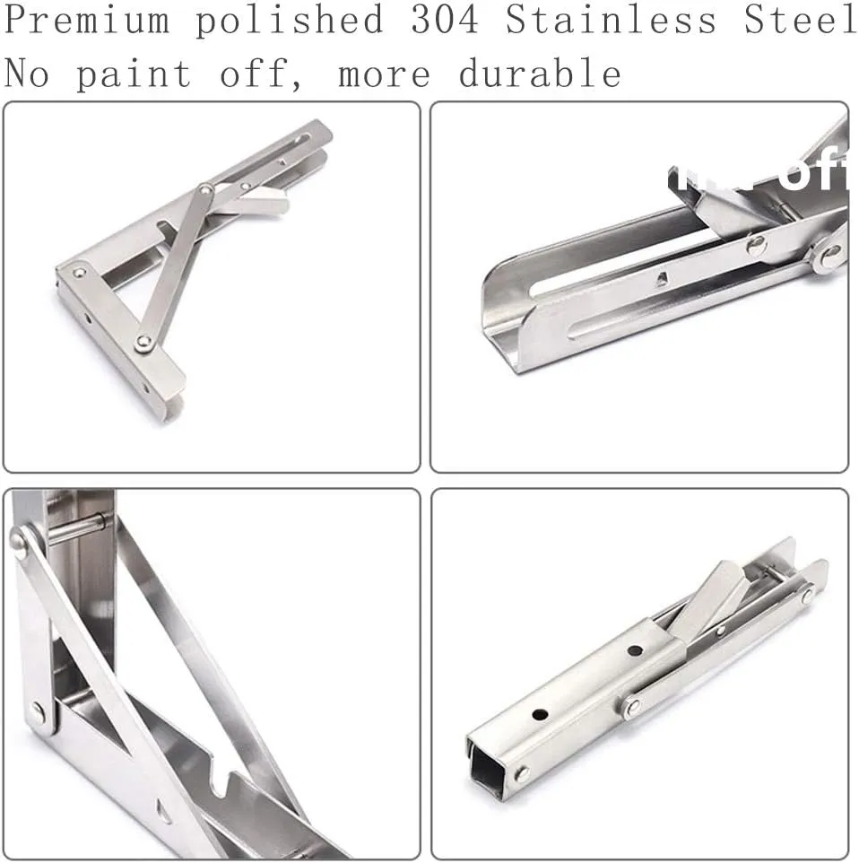 Folding Shelf Brackets, Max Load 300 lb, Heavy Duty Stainless Steel Collapsible Wall Mounted Shelf Brackets for Table, Space Saving DIY Bracket, Pack of 2 (10 Inch)