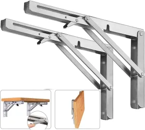 Folding Shelf Brackets, Max Load 300 lb, Heavy Duty Stainless Steel Collapsible Wall Mounted Shelf Brackets for Table, Space Saving DIY Bracket, Pack of 2 (10 Inch)