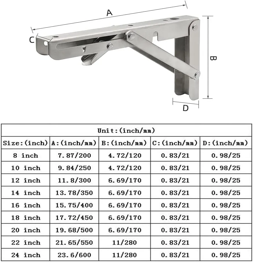 Folding Shelf Brackets, Max Load 300 lb, Heavy Duty Stainless Steel Collapsible Wall Mounted Shelf Brackets for Table, Space Saving DIY Bracket, Pack of 2 (10 Inch)