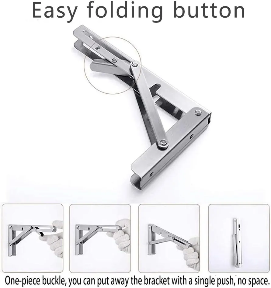 Folding Shelf Brackets, Max Load 300 lb, Heavy Duty Stainless Steel Collapsible Wall Mounted Shelf Brackets for Table, Space Saving DIY Bracket, Pack of 2 (10 Inch)