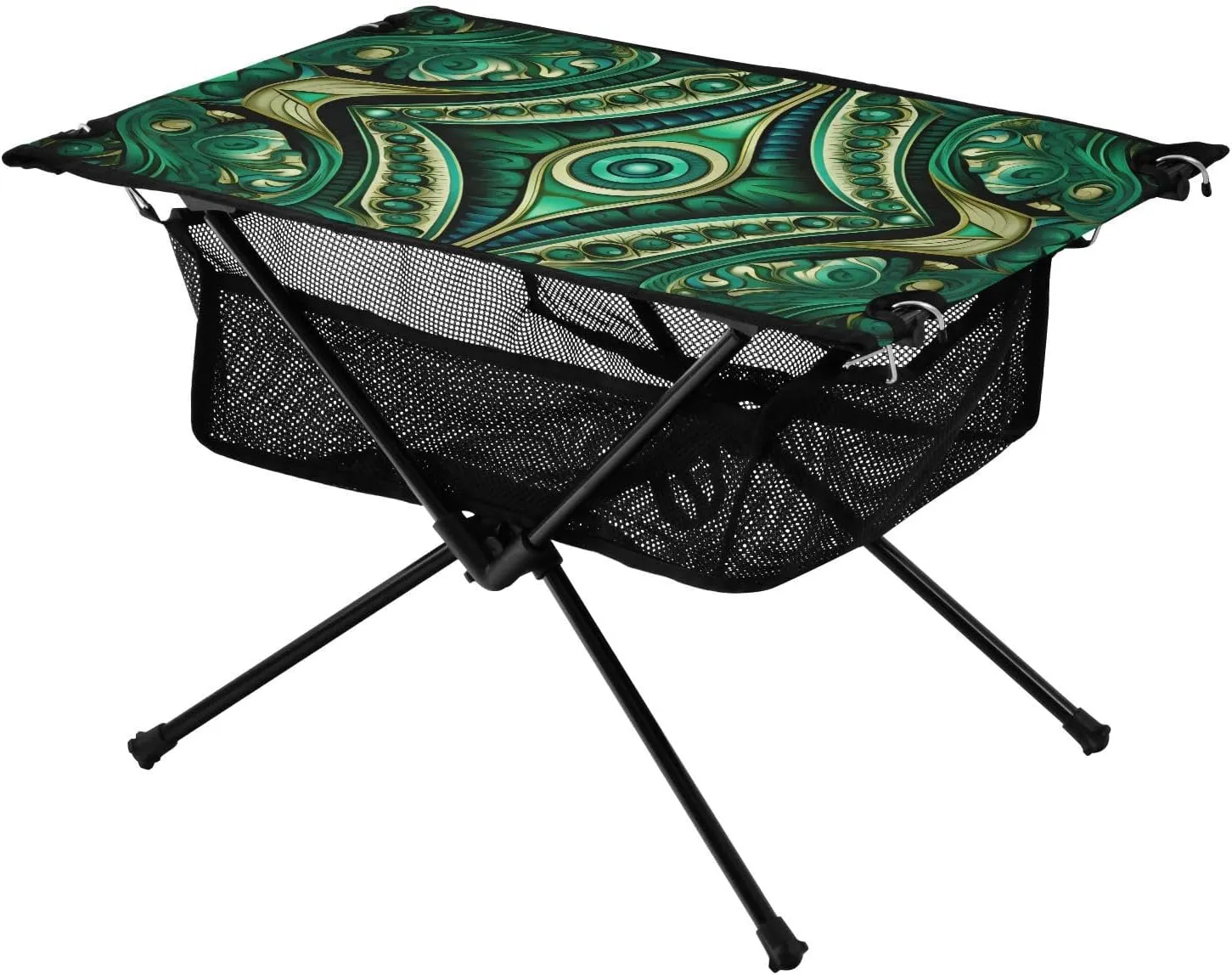 Folding Short Table Ethnic Totem Bohemian Malachite Green Yellow Heavy Duty Picninc Table with Carry Bag for Outdoor Beach Grill BBQ Travel