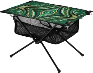 Folding Short Table Ethnic Totem Bohemian Malachite Green Yellow Heavy Duty Picninc Table with Carry Bag for Outdoor Beach Grill BBQ Travel