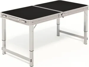 Folding Table, 3 Adjustable Height Camping Table, Aluminum Portable Table with Handle, 3 Fold Lightweight Beach Table with 150Kg Load Bearing, for Picnic, Party, Camping(Color:Black,Size:150cm/59in)