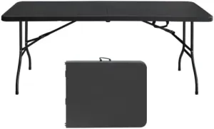 Folding Table 6FT, Heavy Duty Portable Plastic Folding Table with Handle, Anti-Slip Feet, Waterproof, Easy to Clean, 300LBS Capacity, Foldable for Indoor Outdoor Use(Black)