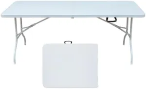 Folding Table 6FT, Heavy Duty Portable Plastic Folding Table with Handle, Anti-Slip Feet, Waterproof, Easy to Clean, 300LBS Capacity, Foldable for Indoor Outdoor Use(White)