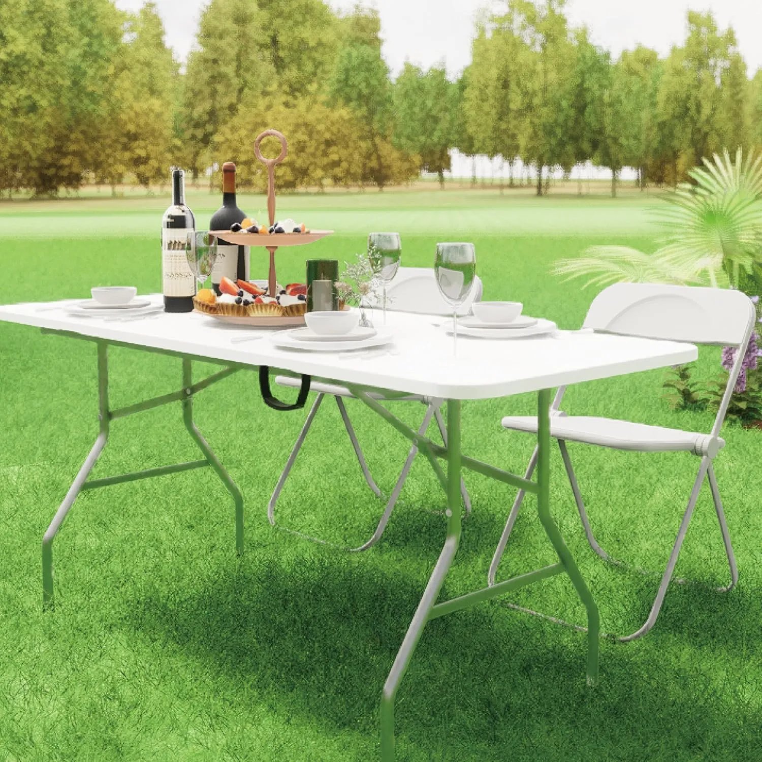Folding Table 6ft Portable Heavy Duty Plastic Fold-in-Half Utility Foldable Table Plastic Dining Indoor Outdoor for Camping, Picnic and Party, White