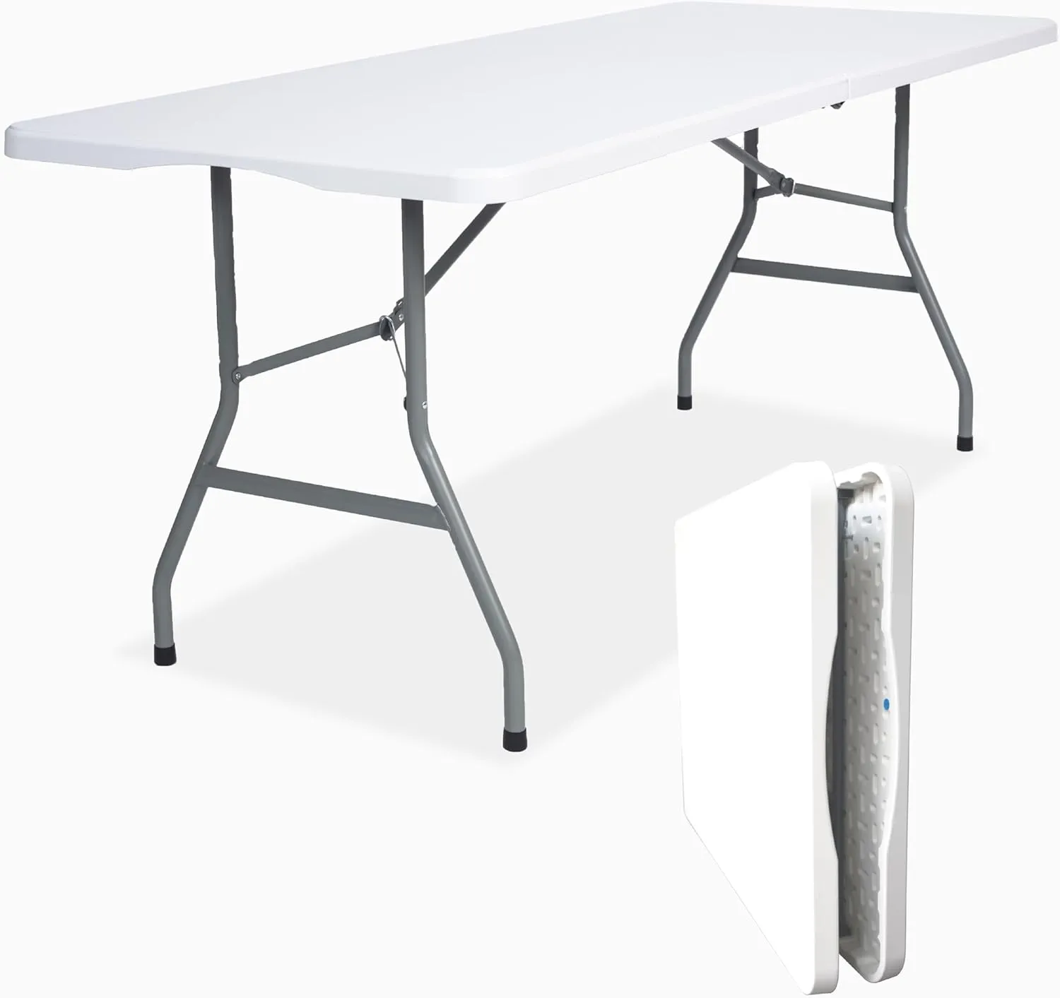 Folding Table 6ft Portable Heavy Duty Plastic Fold-in-Half Utility Foldable Table Plastic Dining Indoor Outdoor for Camping, Picnic and Party, White