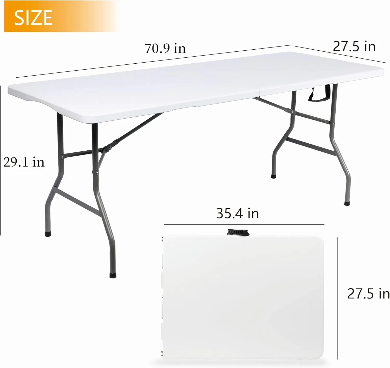 Folding Table 6ft Portable Heavy Duty Plastic Fold-in-Half Utility Foldable Table Plastic Dining Indoor Outdoor for Camping, Picnic and Party, White