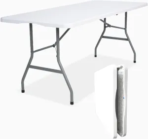 Folding Table 6ft Portable Heavy Duty Plastic Fold-in-Half Utility Foldable Table Plastic Dining Indoor Outdoor for Camping, Picnic and Party, White