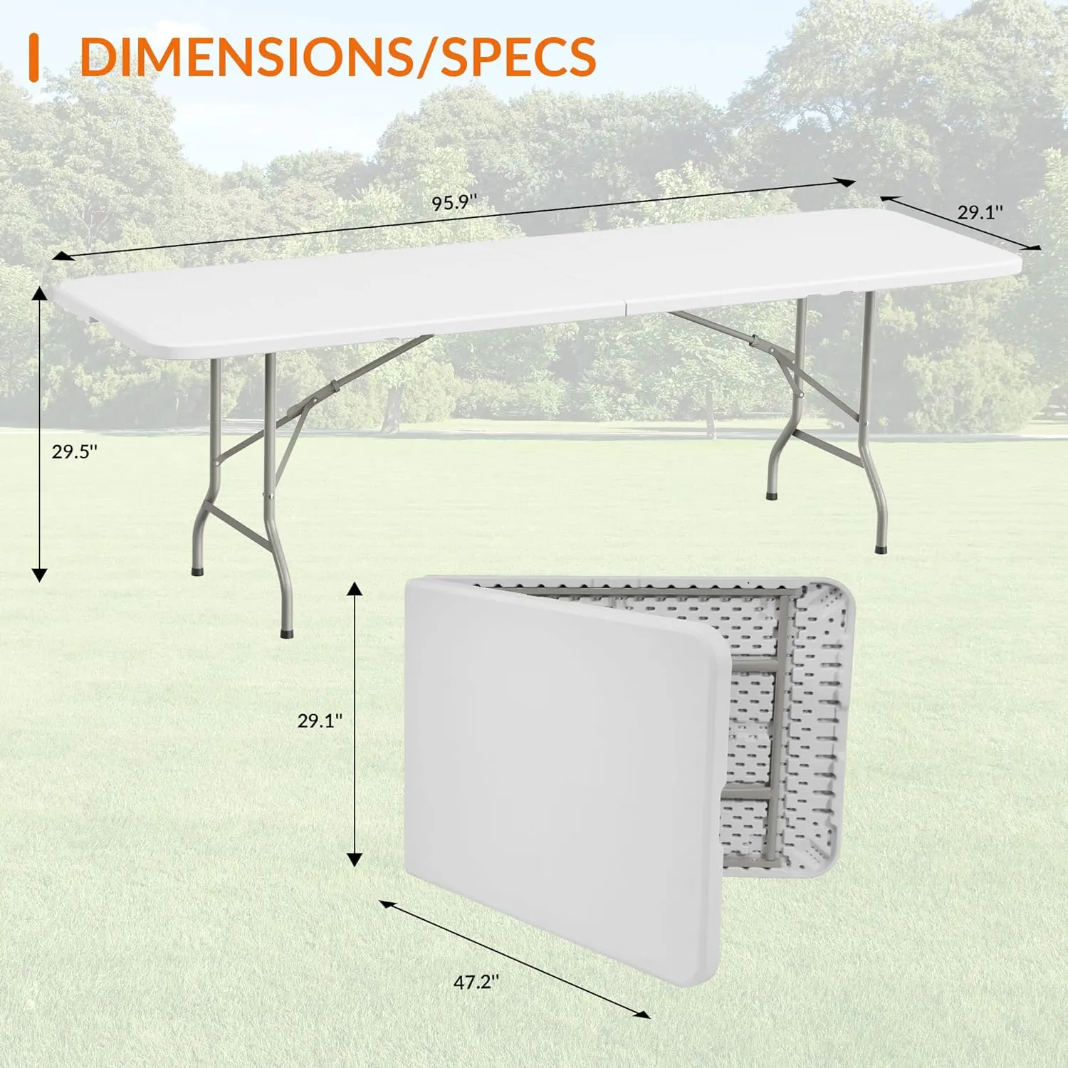 Folding Table, 8 Feet Heavy Duty Fold-in-Half Utility Table Indoor Outdoor for Camping, Picnic, Party