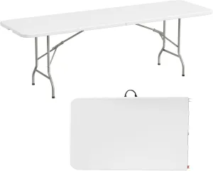 Folding Table, 8 Feet Heavy Duty Fold-in-Half Utility Table Indoor Outdoor for Camping, Picnic, Party