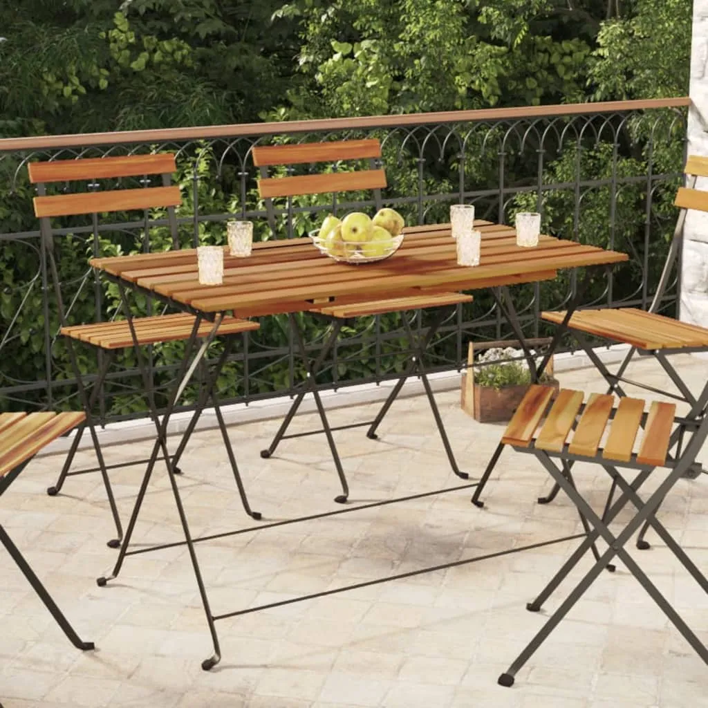 Folding Table Bistro Table for Balcony Solid Wood Acacia and Steel
