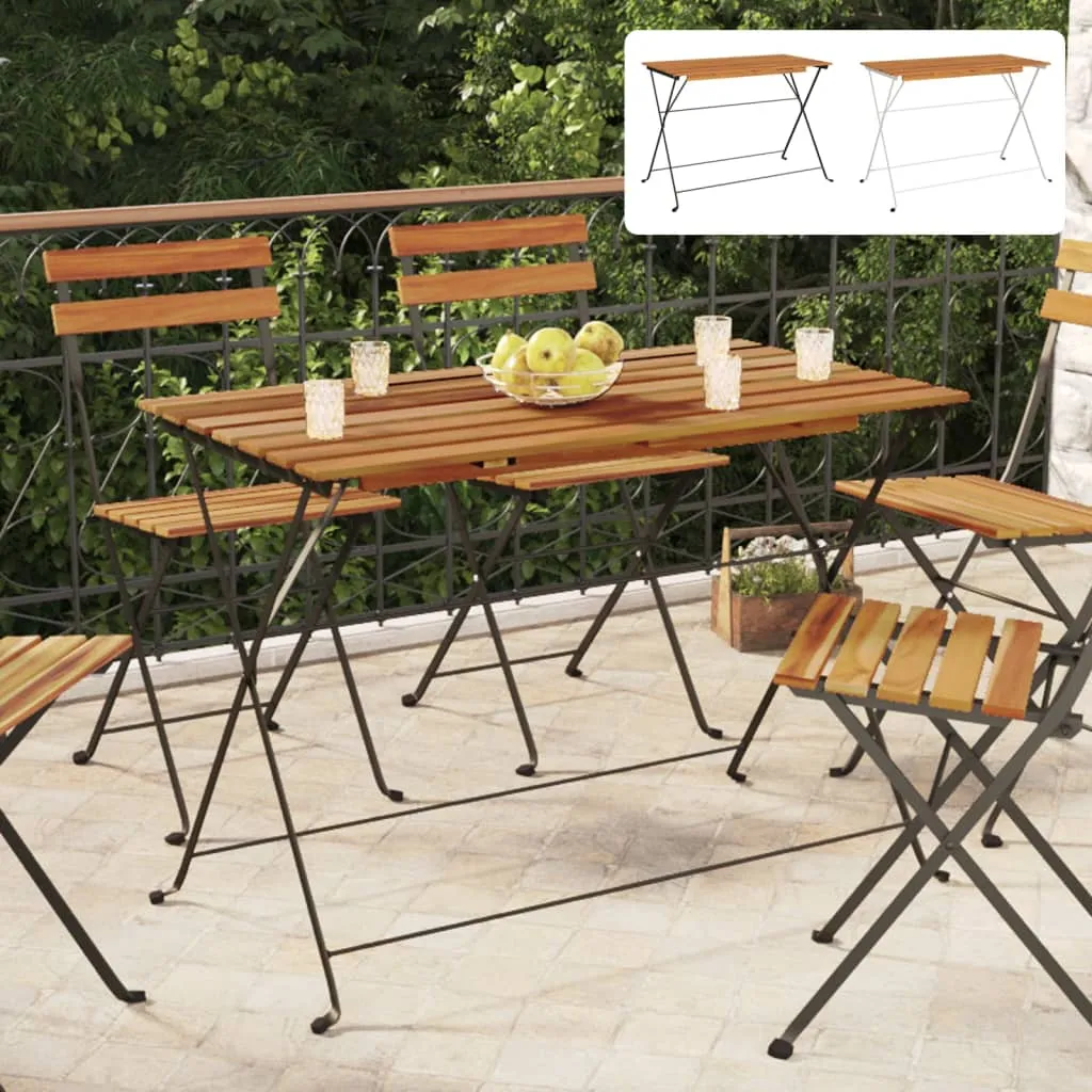 Folding Table Bistro Table for Balcony Solid Wood Acacia and Steel