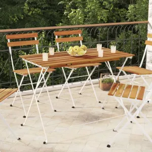 Folding Table Bistro Table for Balcony Solid Wood Acacia and Steel