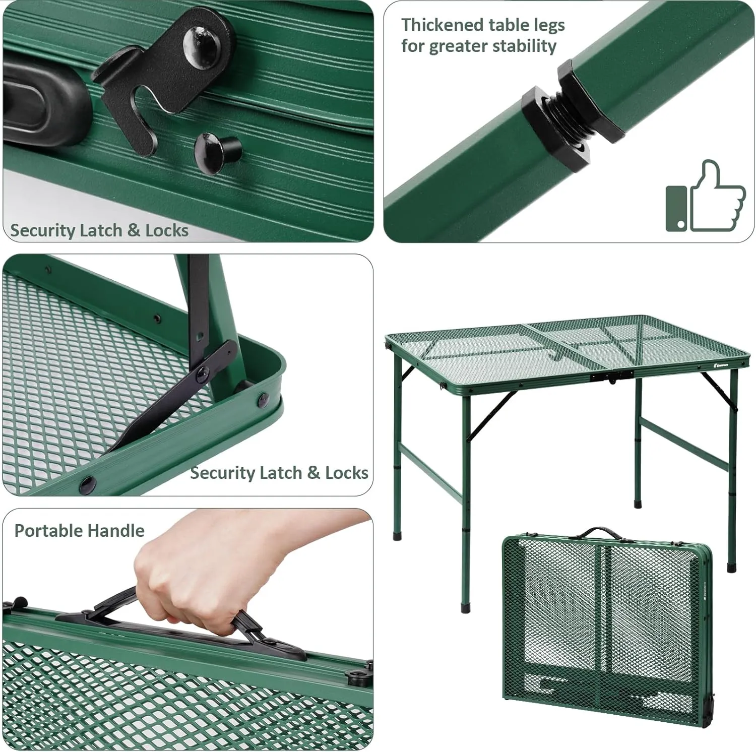 Folding Table, Easy for Storage, Compact and Portable Picnic Table for Grill, Outdoor Camping, Garden, Patio, Dining, BBQ, Party, Market, 3Ft (Medium, Green)