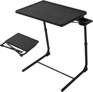 Folding TV Tray Table, Small Folding Bedside Dinner Table with Cup Holder, Adjustable 6 Height & 3 Tilt Angle (Black - 1 pc)