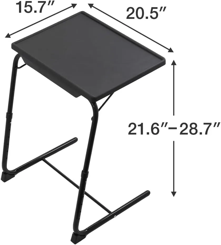Folding TV Tray Table, Small Folding Bedside Dinner Table with Cup Holder, Adjustable 6 Height & 3 Tilt Angle (Black - 1 pc)