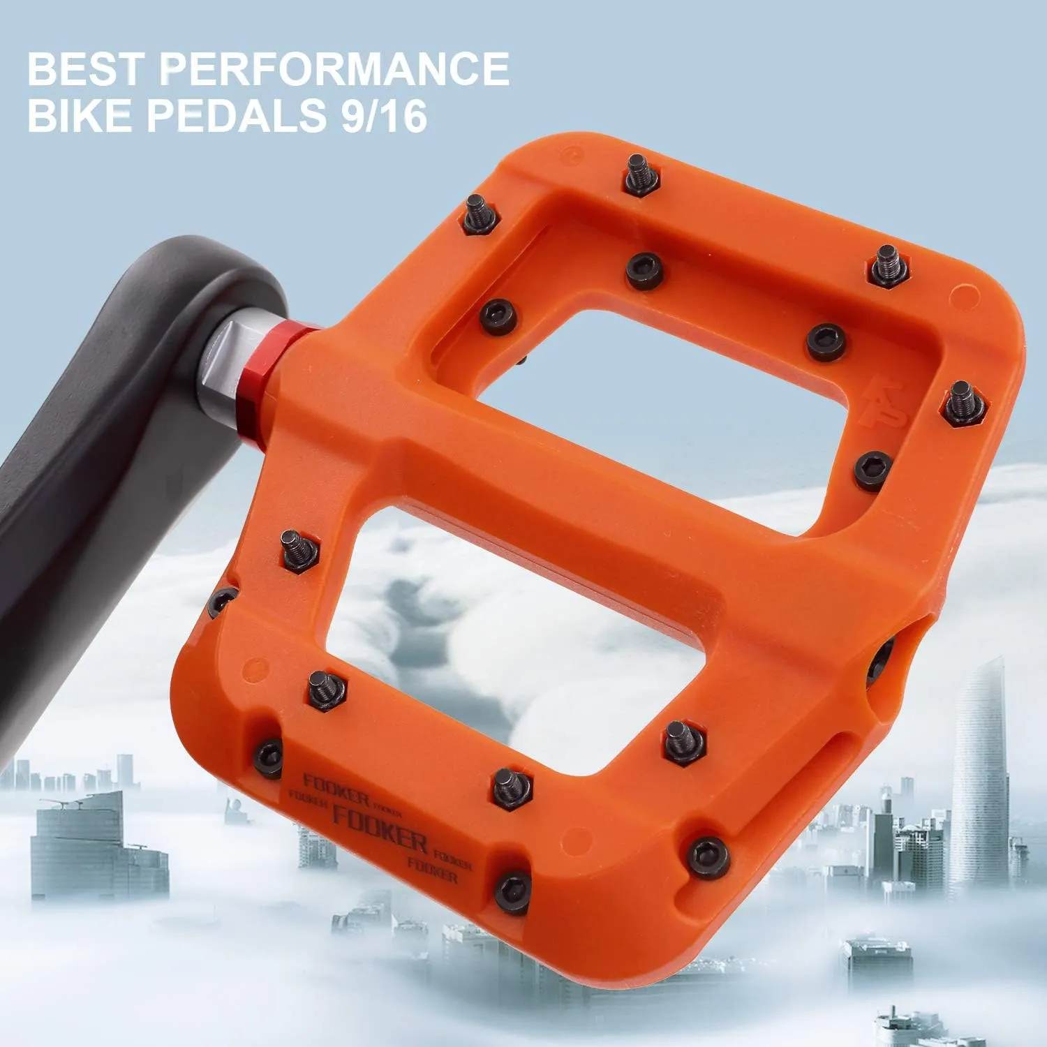 FOOKER MTB Pedals Mountain Bike Pedals 3 Bearing Non-Slip Lightweight Nylon Fiber Bicycle Platform Pedals for BMX MTB 9/16"