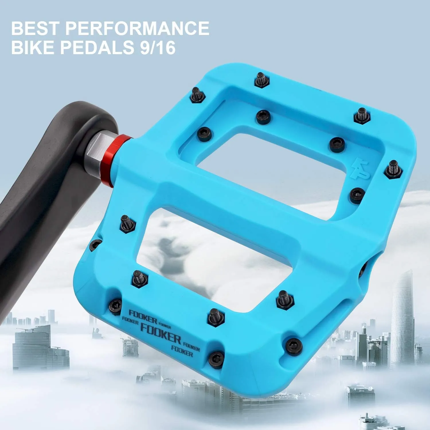 FOOKER MTB Pedals Mountain Bike Pedals 3 Bearing Non-Slip Lightweight Nylon Fiber Bicycle Platform Pedals for BMX MTB 9/16"