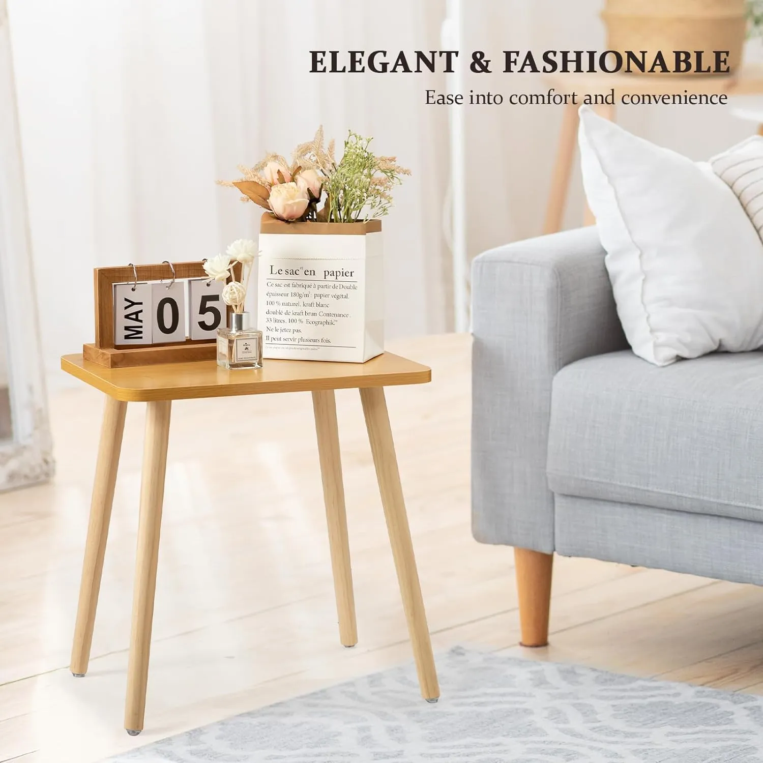 FORAOFUR Side Table, Modern End Table, Wooden Small for Living Room, Bedroom and Balcony, Rectangular Accent Table Home Decor, Easy Assembly