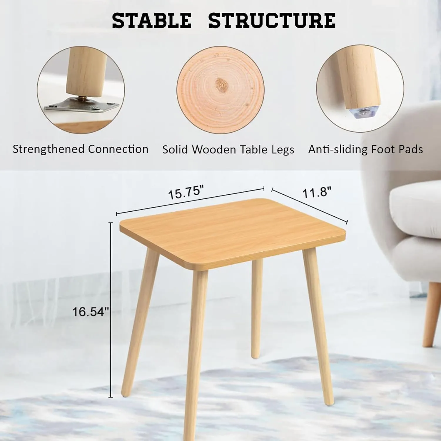 FORAOFUR Side Table, Modern End Table, Wooden Small for Living Room, Bedroom and Balcony, Rectangular Accent Table Home Decor, Easy Assembly